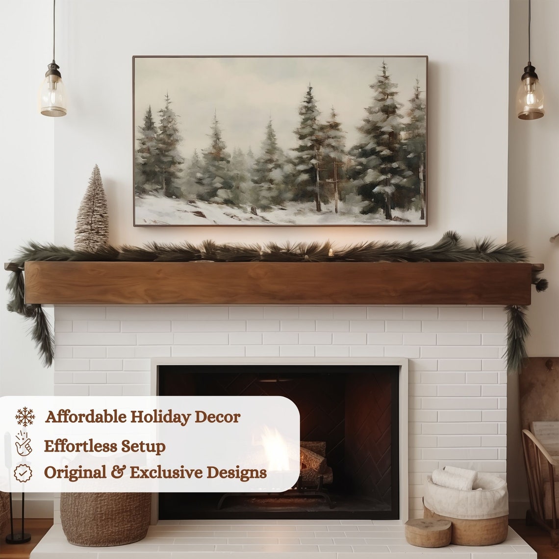 Snowy Pine Trees Neutral Winter Forest Landscape Scene Art Poster - Image 3