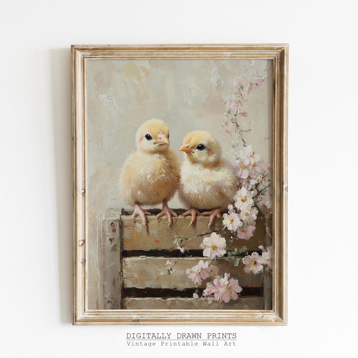 Neutral Easter Chicks Art Print, Rustic Farmhouse Decor