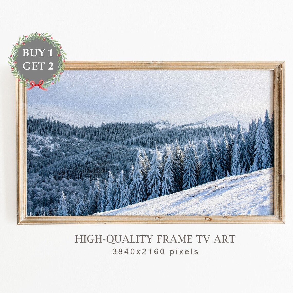 Snowy Mountain Pine Forest Winter Landscape Morning Art Poster