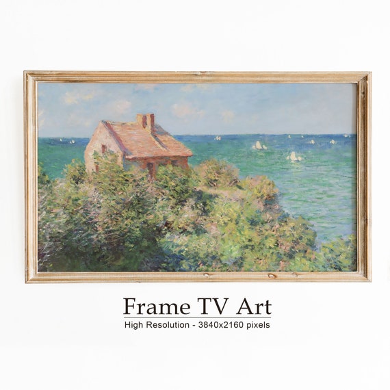Summer Frame Tv Art Coastal Landscape Vintage Cottage Decor Monets Country Seaside Painting