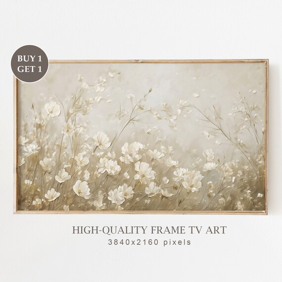 Neutral Beige Wildflowers Textured Oil Painting Botanical Poster