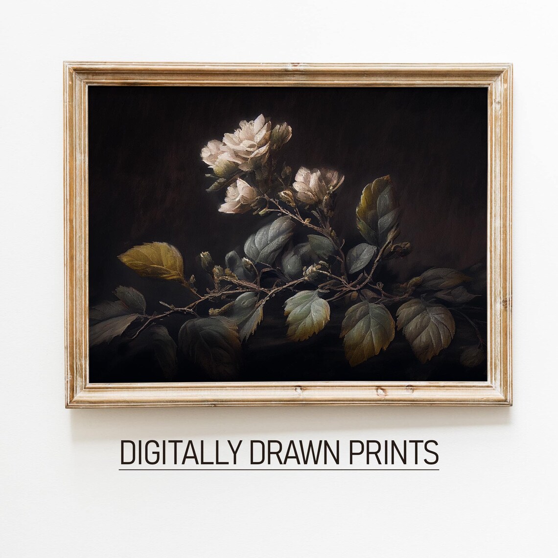 Vintage Dark Flower Print, Dark Academia Roses