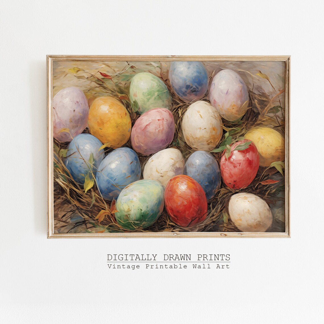 Vintage Easter Eggs In Basket, Farmhouse Decor