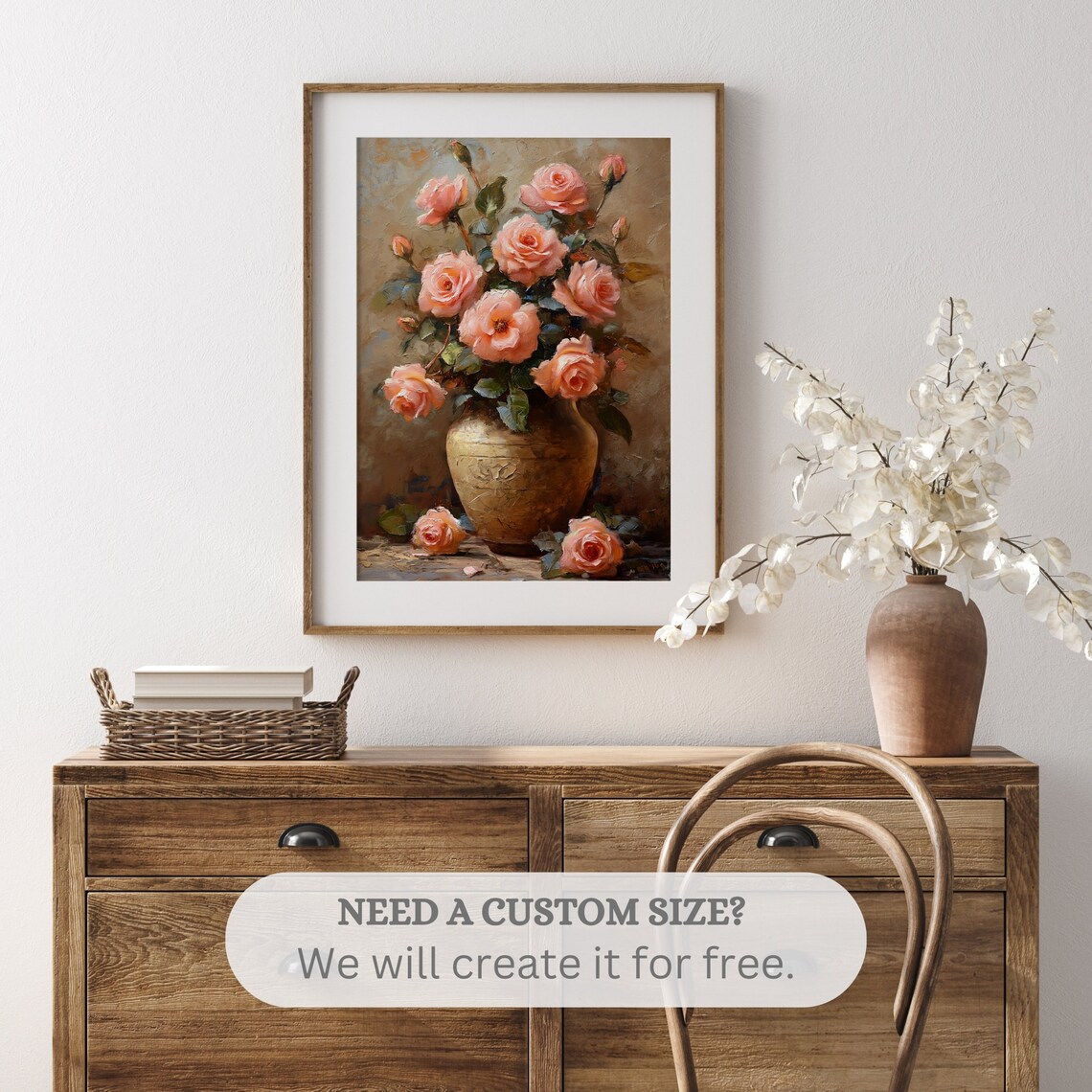 Pink Roses Golden Vase Vintage Floral Still Life Oil Painting Wall Art Print - Image 2