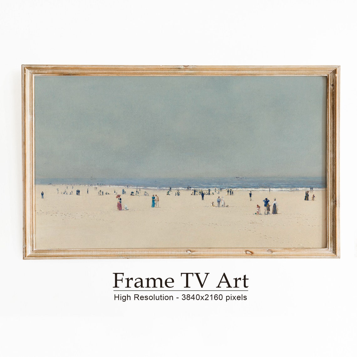 Victorian Beachgoers Calm Sea Vintage Summer Shore Painting Poster