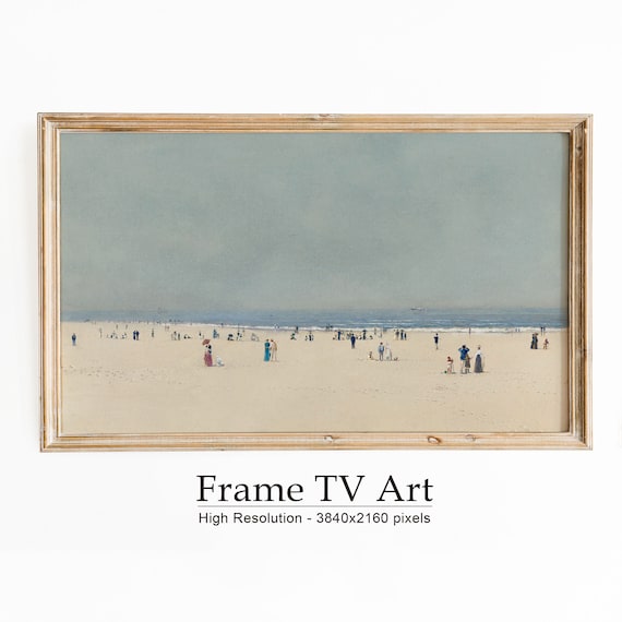 Victorian Beachgoers Calm Sea Vintage Summer Shore Painting Poster
