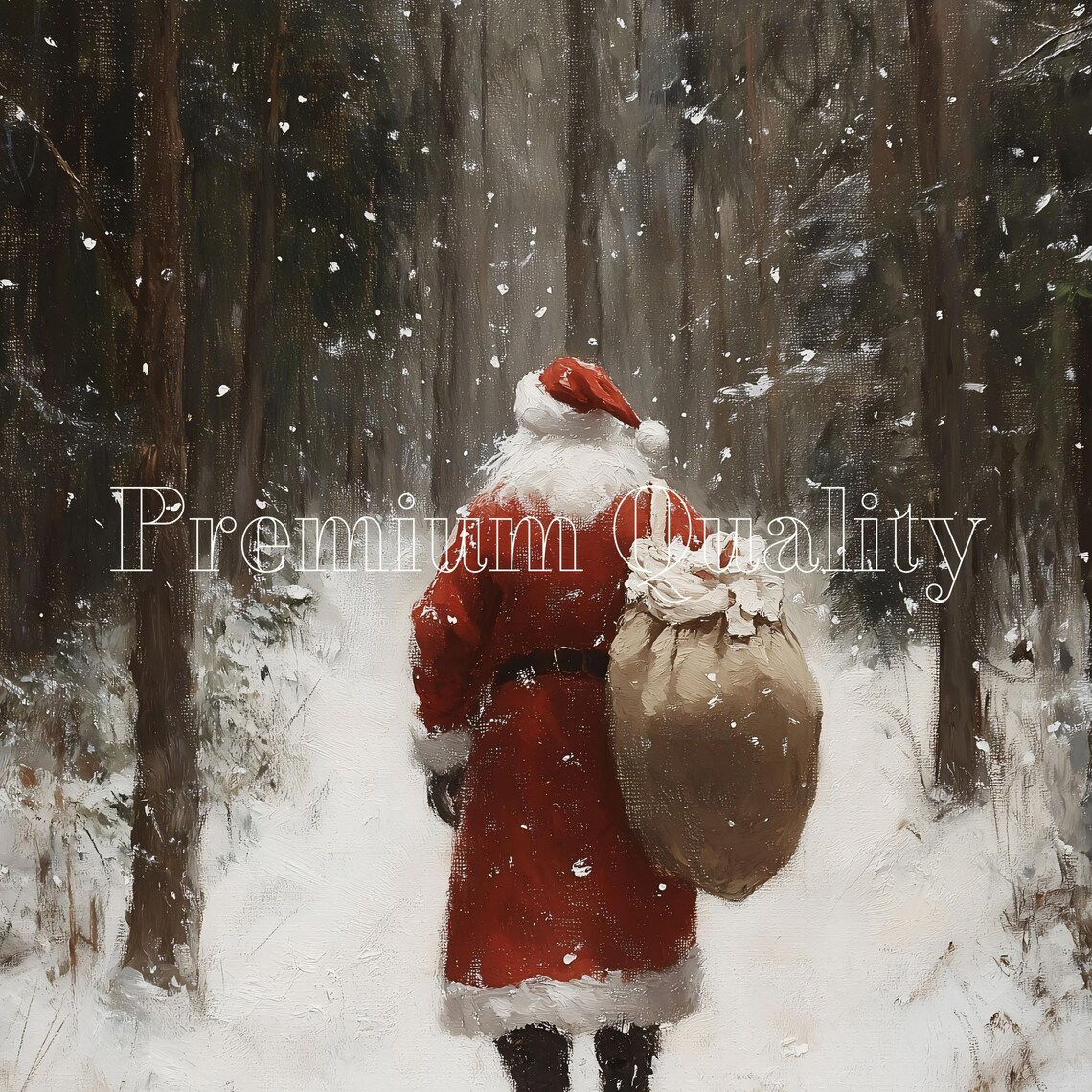 Vintage Santa Christmas Art Print, Snowy Landscape - Image 3