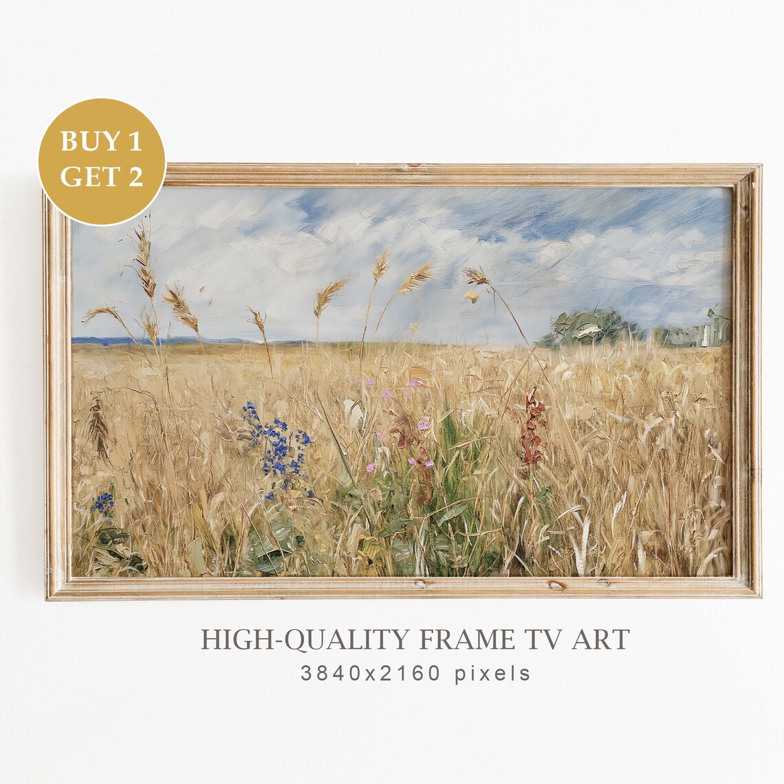 Wheat Field Oil Painting, Rustic Country Landscape