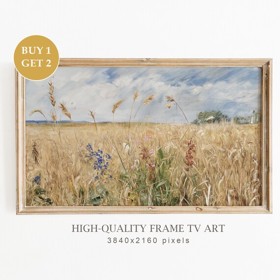 Wheat Field Oil Painting, Rustic Country Landscape