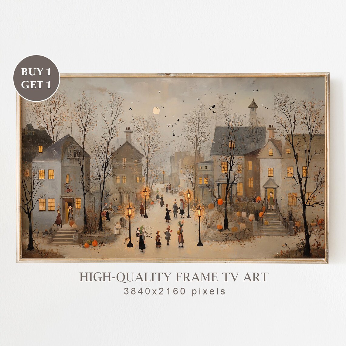 Halloween Village Trick or Treat Vintage Town Frame TV Poster