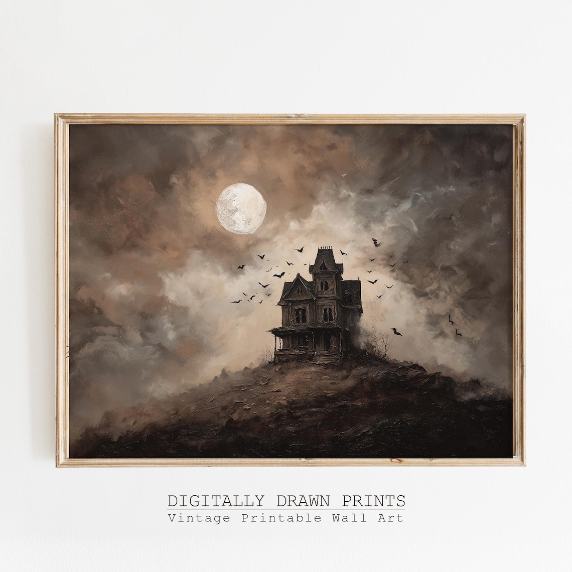 Haunted House Halloween Art Print, Moody Gothic Landscape