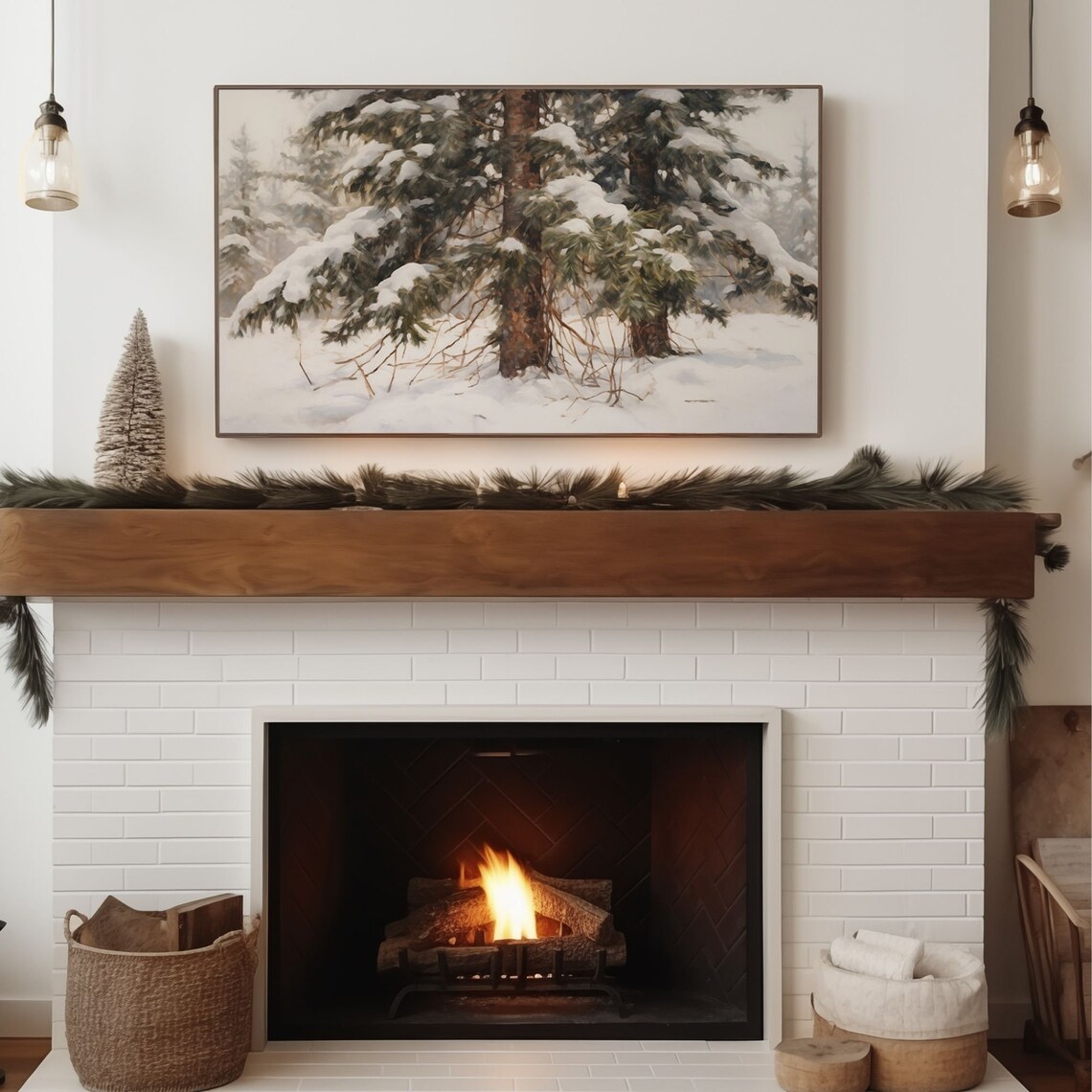 Christmas Snowy Pine Tree Art Print, Farmhouse Style - Image 3