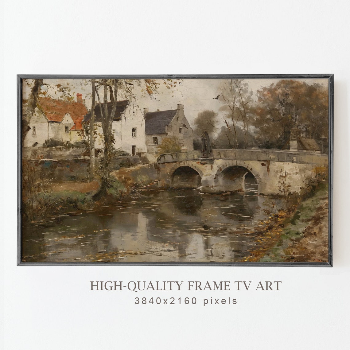 Moody Frame Tv Art Vintage Country Oil Painting Retro European Village Frame Tv Art Cottagecore Wall Art Decor - Image 3