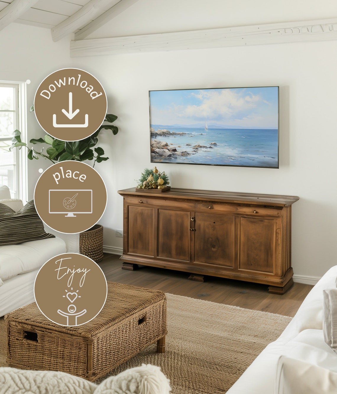 Sailboat Ocean Seascape Rocky Shore Summer Coastal Water Poster - Image 3
