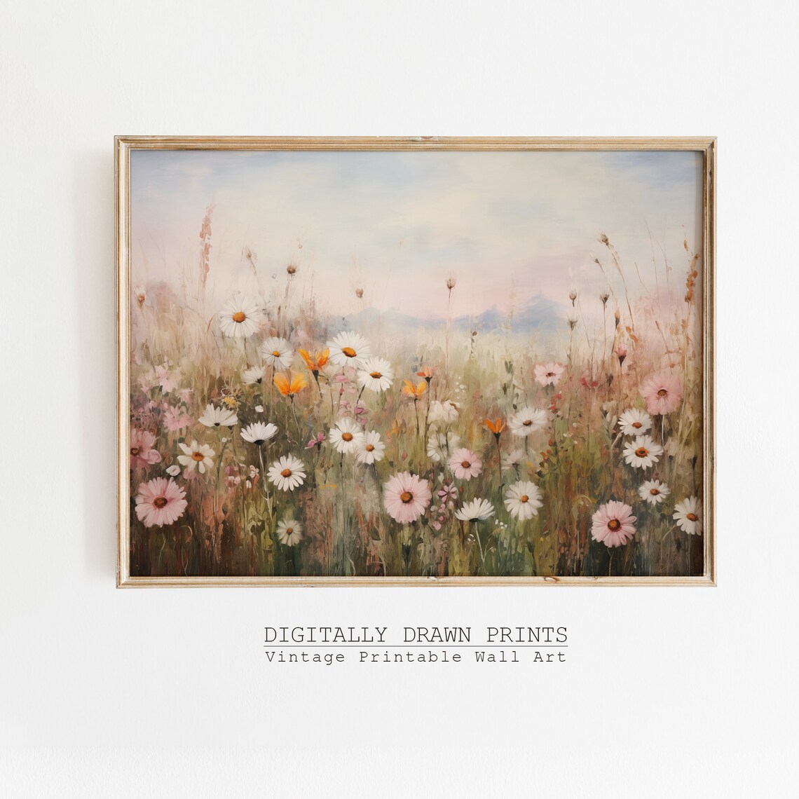 Spring Wildflower Field, Vintage Farmhouse Art Print