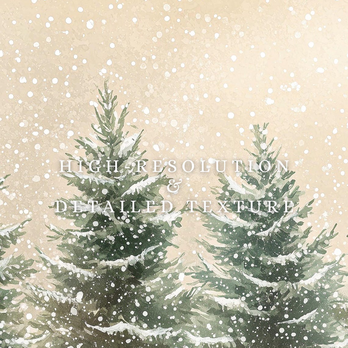 Snowy Evergreen Trees Row Falling Snow Beige Sky Christmas Poster - Image 2