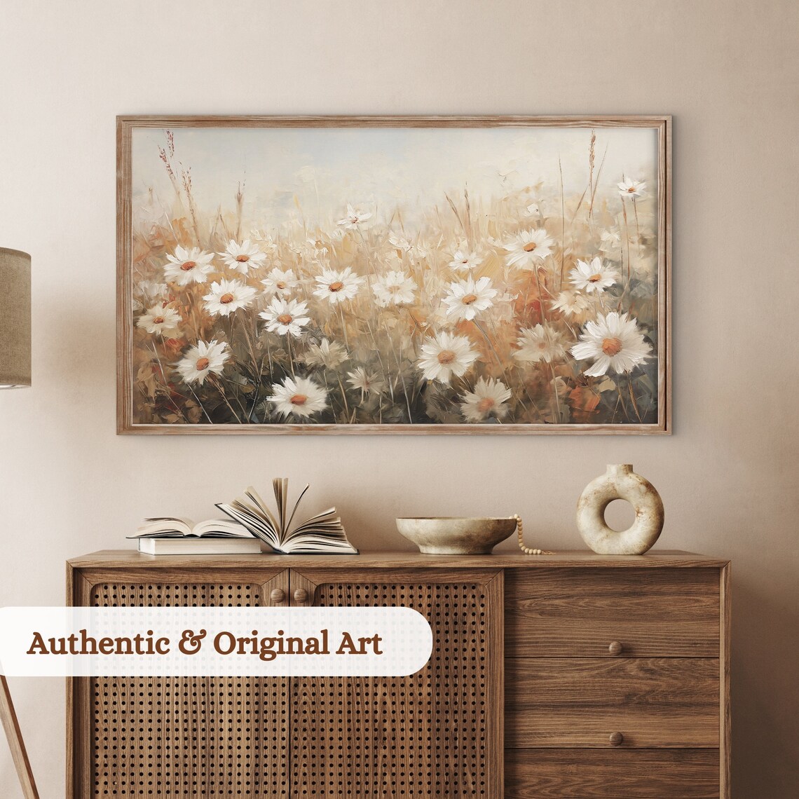 White Daisy Meadow Neutral Wildflower Field Frame TV Art Print Farmhouse - Image 3