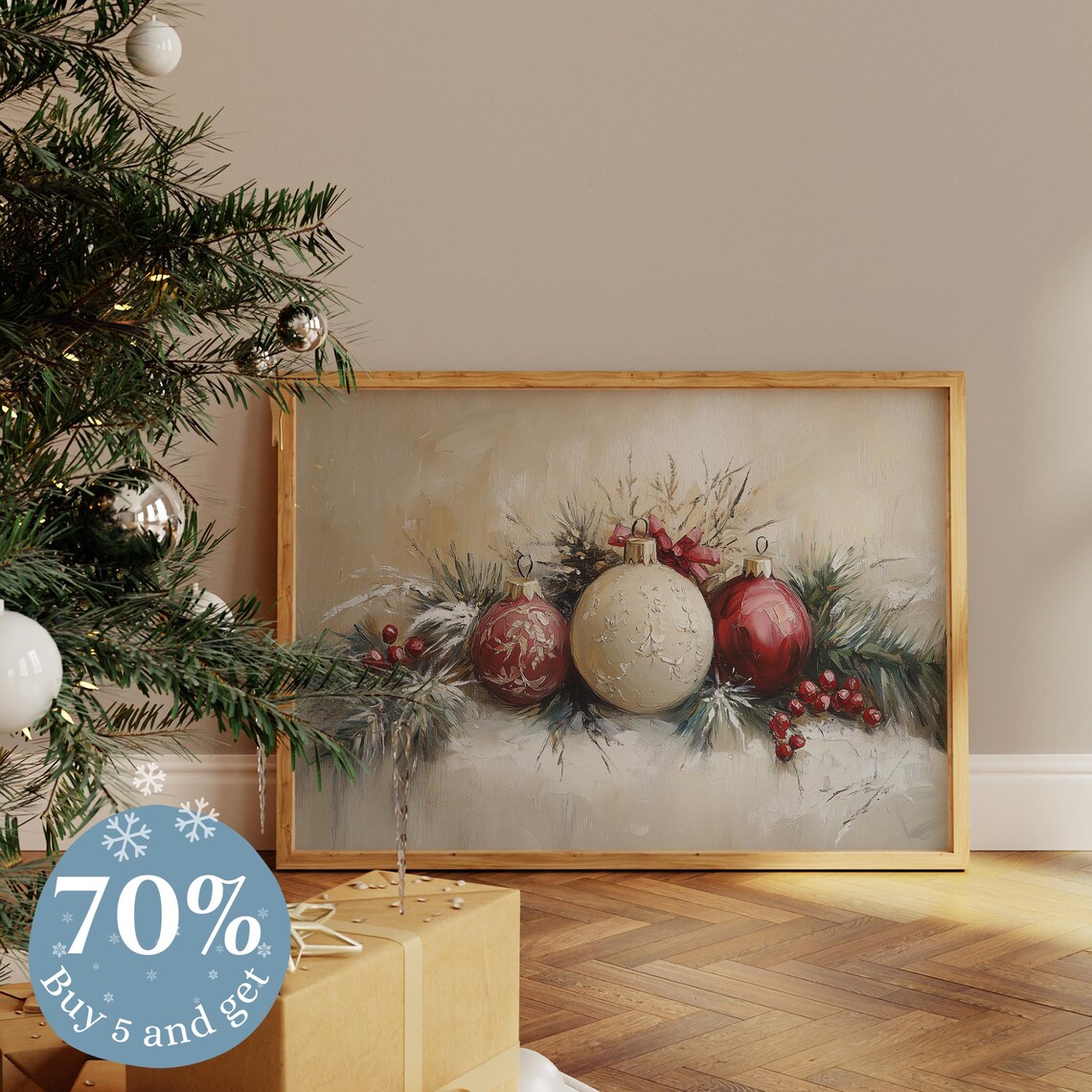 Christmas Ornament Still Life Rustic Holiday Art Print - Image 5