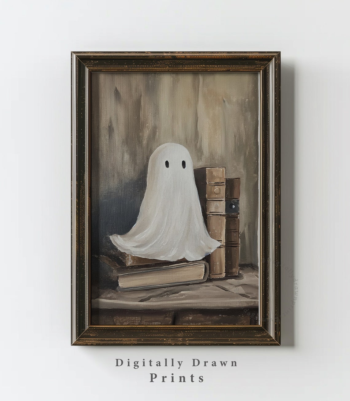 Cute Ghost Library Old Books Spooky Halloween Dark Academia Poster - Image 2