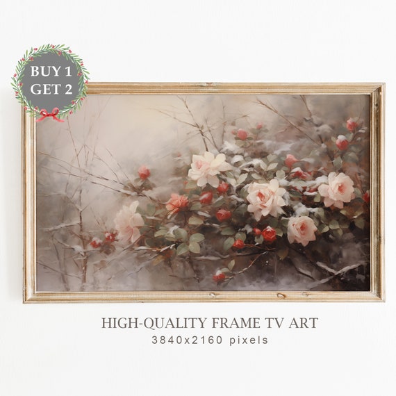 Neutral Christmas TV Frame Art, Vintage Holiday Decor
