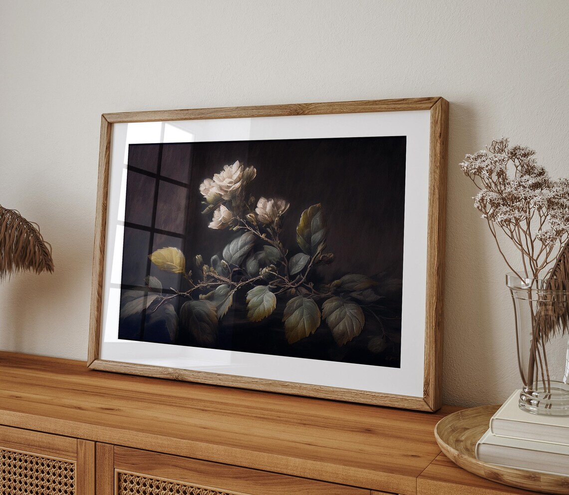 Vintage Dark Flower Print, Dark Academia Roses - Image 2