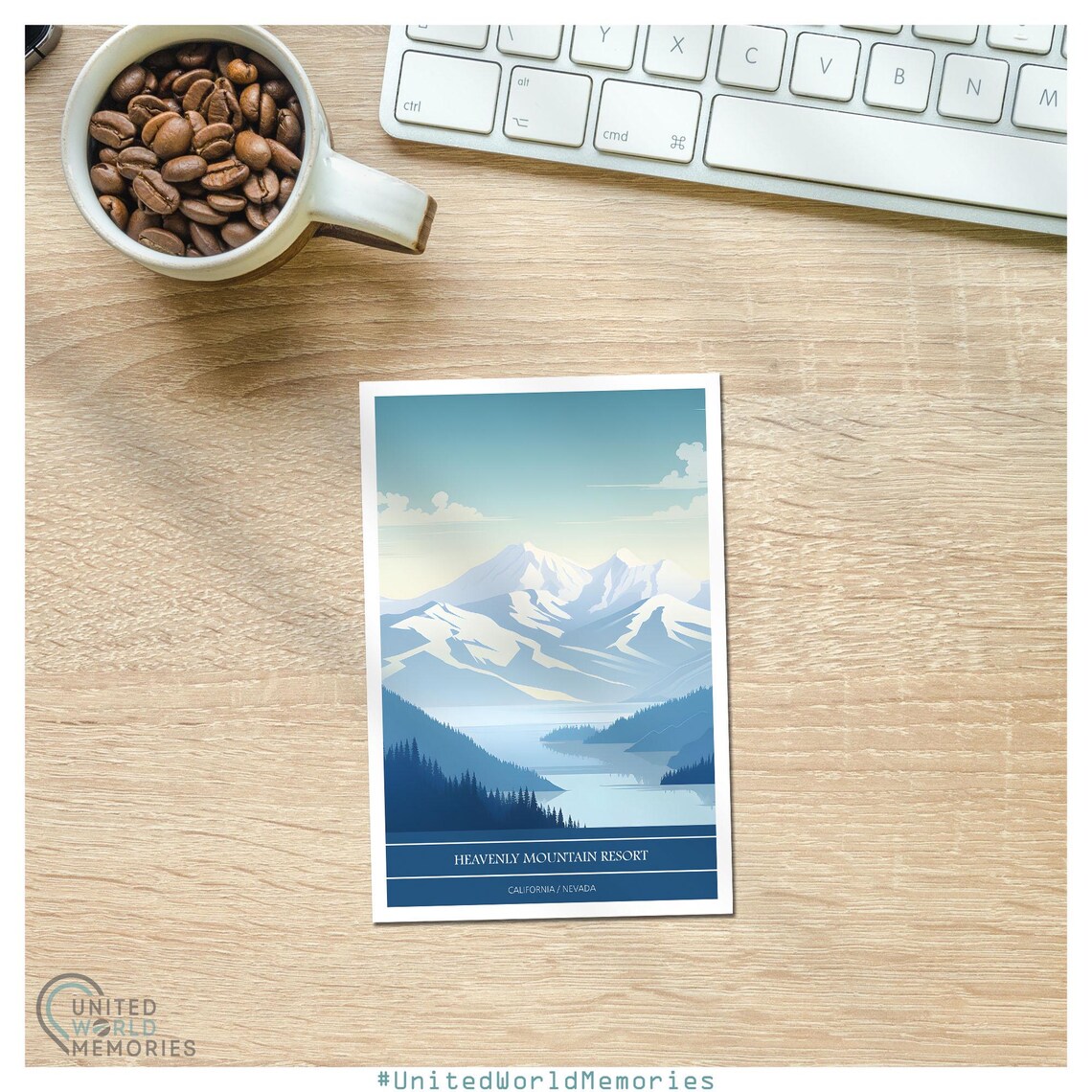 Heavenly Mountain Resort California Nevada Minimalist Blue Lake Poster - Image 2