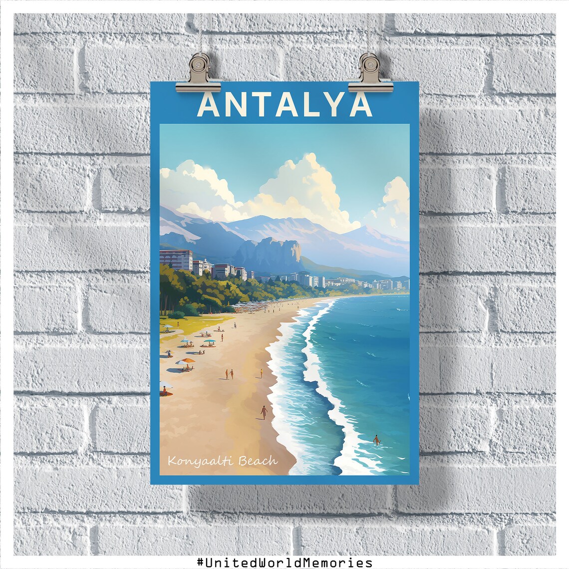 Antalya Konyaalti Beach Sunny Turquoise Coastline Travel Poster