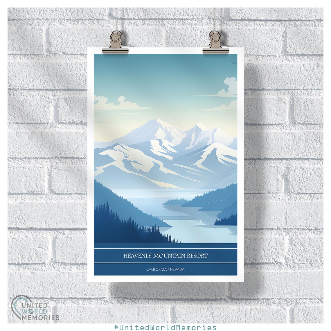 Heavenly Mountain Resort California Nevada Minimalist Blue Lake Poster