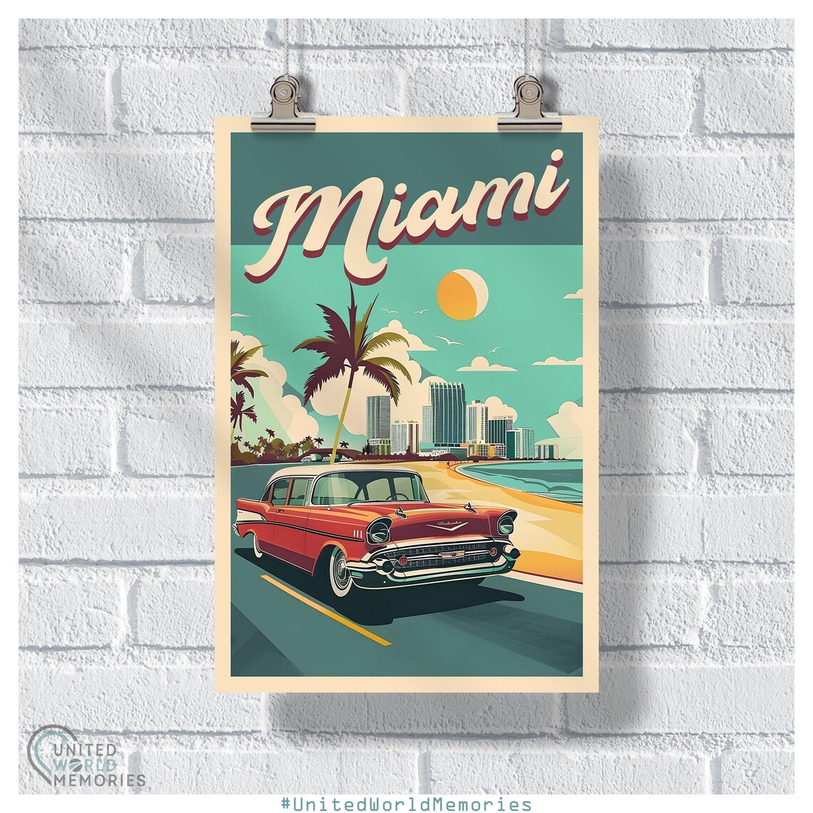 Miami Retro Revival Vintage Car Beach Travel Art Wall Poster