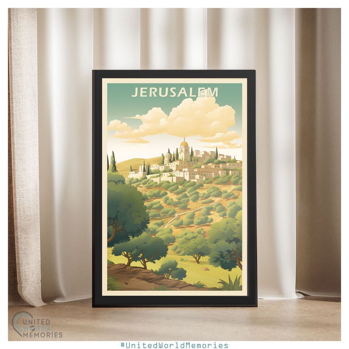 Jerusalem Olive Grove Hillside Golden Dome Vintage Travel Poster - Image 4