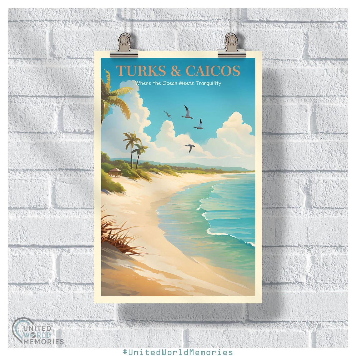 Turks And Caicos Beach Palm Trees Tranquil Ocean Travel Poster Art