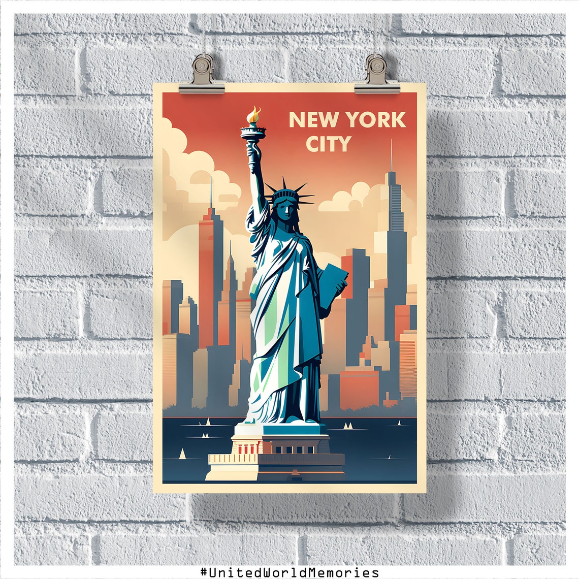 New York City Liberty Poster New York Travel Poster United States Poster New York Vintage Retro Print Us Wall Art Nyc Poster