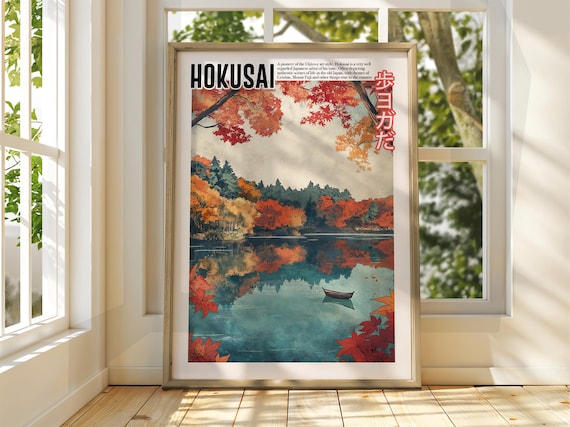 Hokusai Autumn Lake Red Maple Leaves Japanese Ukiyo-e Poster