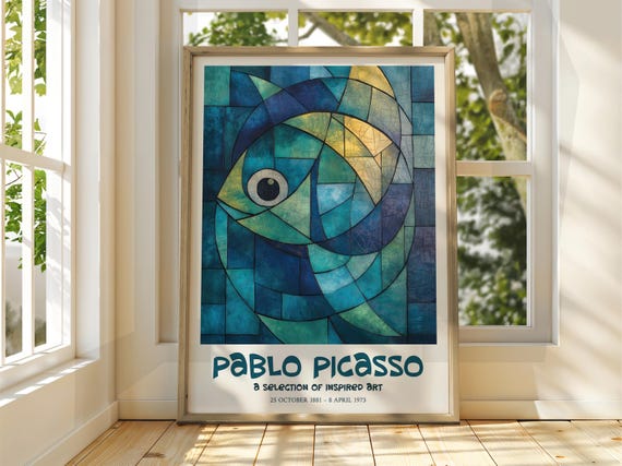 Pablo Picasso Art Exhibition Print Cubism Surrealism Poster Abstract Gallery Home Decor Fish