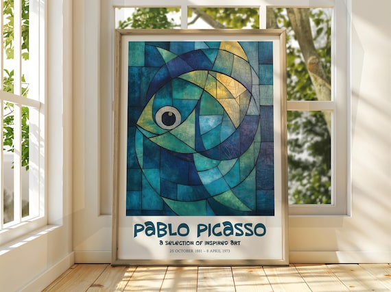 Pablo Picasso Cubist Fish Mosaic Blue Art Gallery Wall Poster