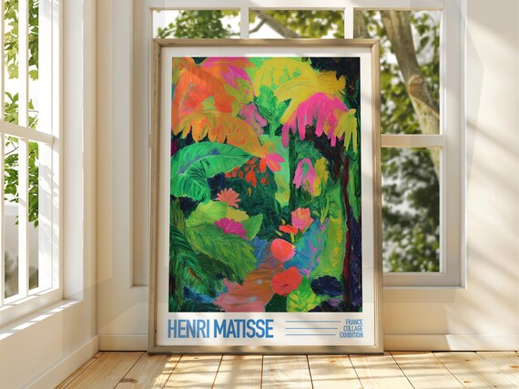 Henri Matisse Style Neon Jungle Leaves Exhibition Gallery Poster Art