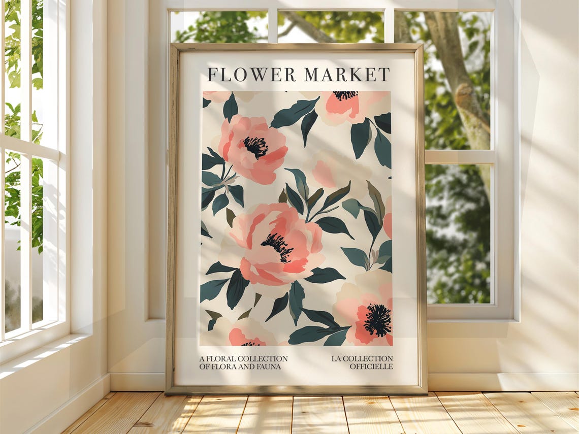 Flower Market Blush Anemone Botanical Exhibition Elegant Floral Poster