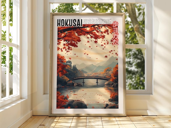 Hokusai Autumn Maple Leaves Bridge River Japanese Ukiyo E Poster