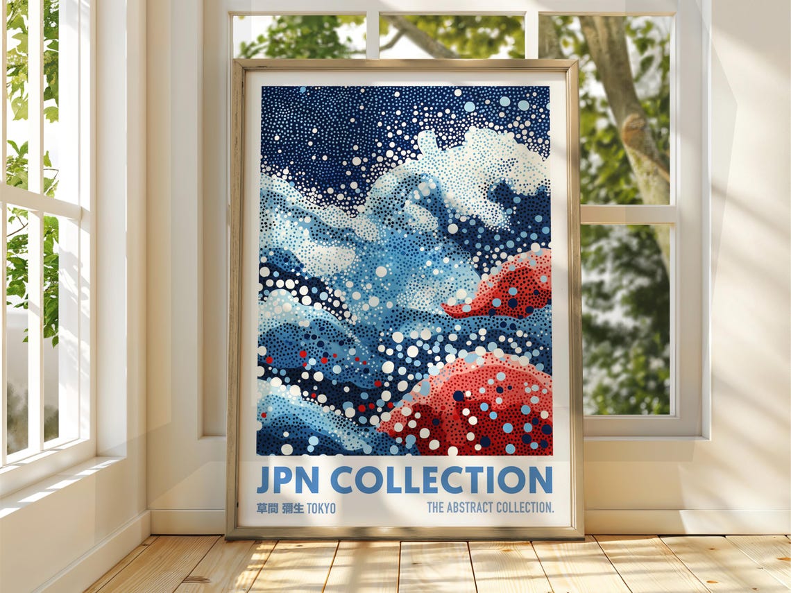 Yayoi Kusama Dot Art Ocean Wave Red Sun Tokyo Collection Poster