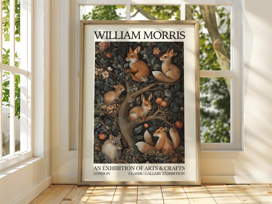 William Morris Woodland Foxes Hares Tree Arts Crafts Exhibition Poster