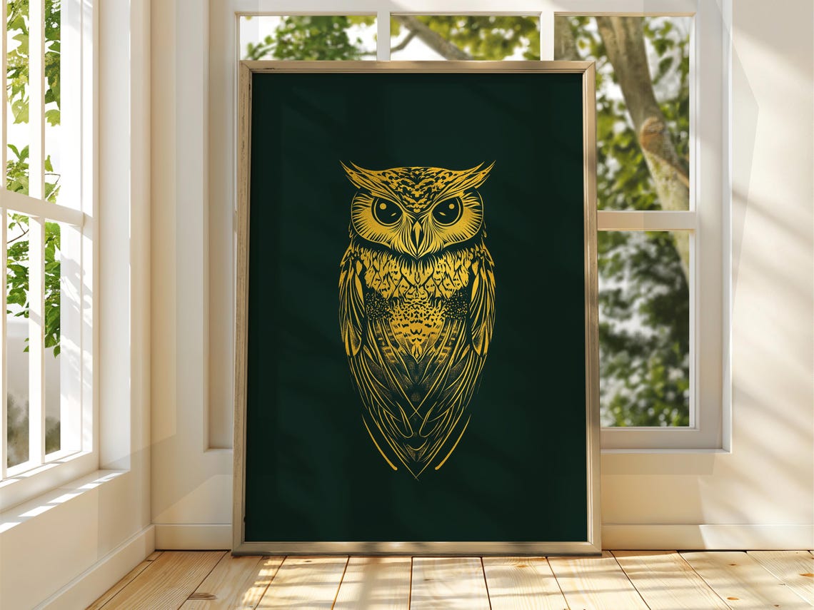 Bold Owl Poster Wall Art Animal Illustration Bright Home Decor Green