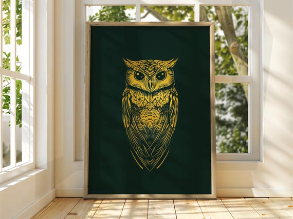 Bold Owl Poster Wall Art Animal Illustration Bright Home Decor Green