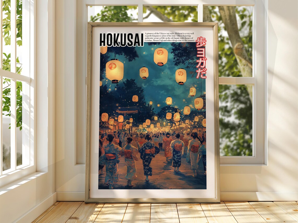 Hokusai Japanese Lantern Festival Night Kimono Summer Matsuri Poster