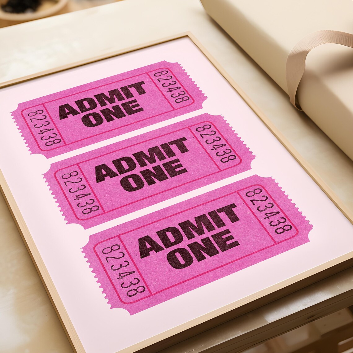 Pink Admit One Cinema Tickets Retro Movie Night Pop Art Poster