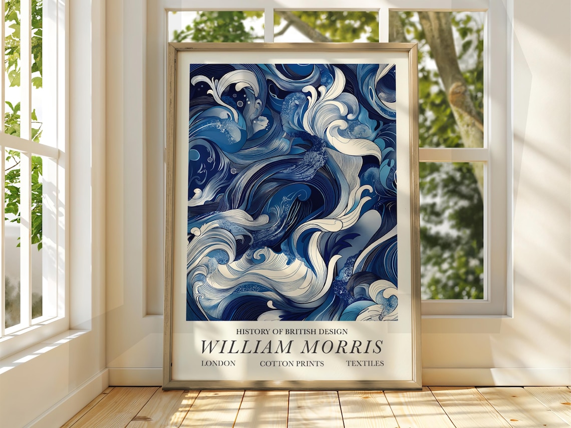 William Morris Style Wave Art Print, Ocean Beach