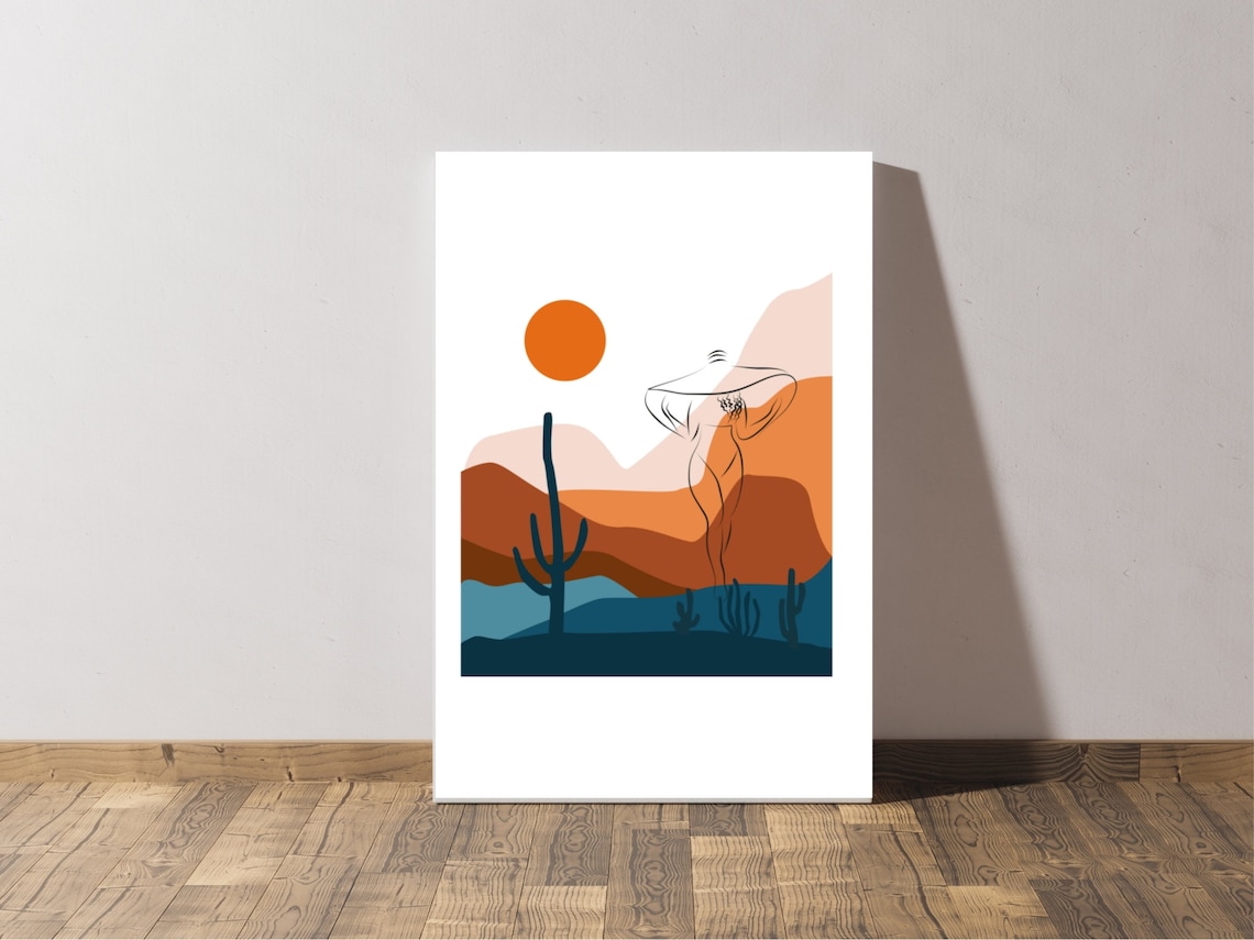 Desert Sunset Woman Line Art Cactus Modern Southwest Boho Poster - Image 4