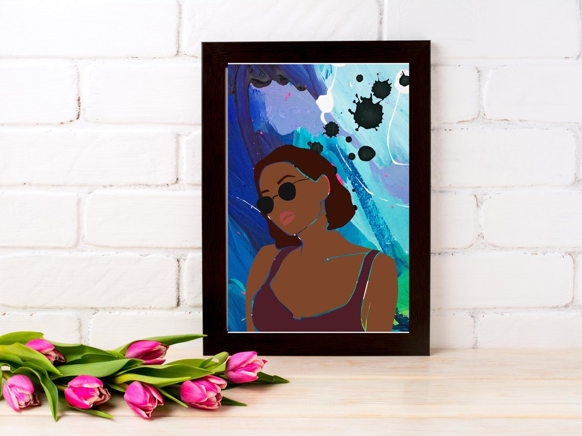 Woman Sunglasses Blue Paint Splash Cool Fashion Modern Art Poster