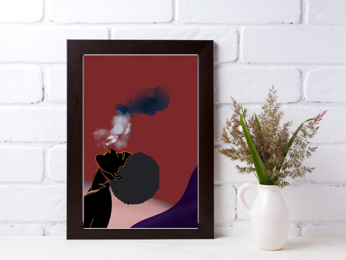 Afro Silhouette Woman Rust Red Abstract Smoke Modern Art Poster