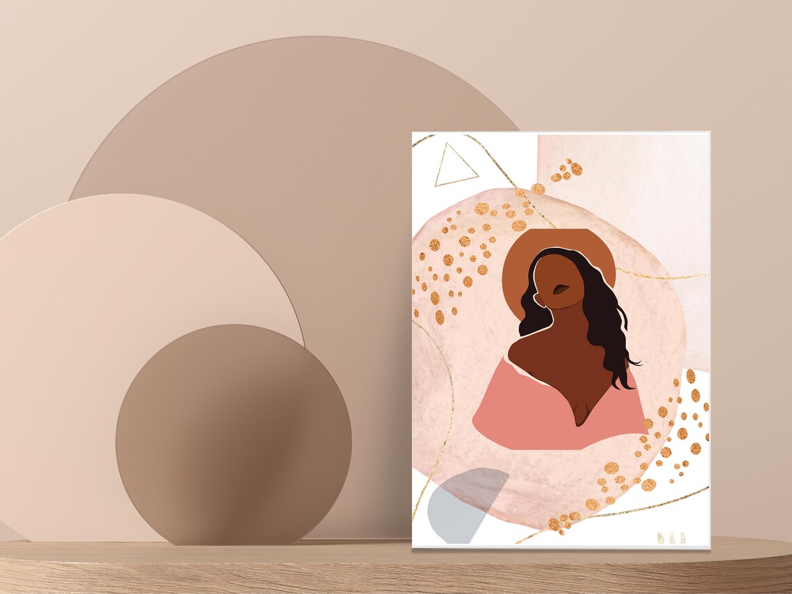 Blush Pink Gold Halo Faceless Woman Goddess Portrait Abstract Art Print - Image 4