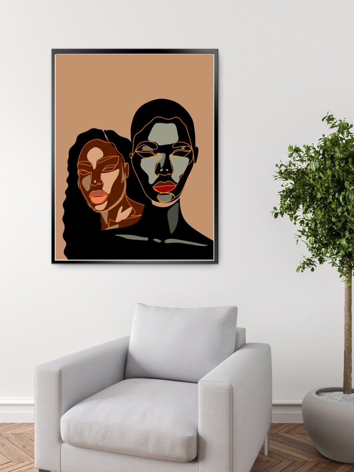 Two Black Women Line Art Portrait Melanin Sisters Wall Poster - Image 2